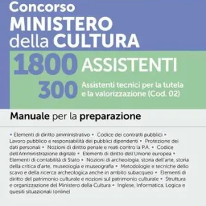 Ultimissimo Modello Concorso Ministero della Cultura 1800 assistenti. 300 assistenti tecnici per la tutela e la valorizzazione (Cod. 02). Manuale per la preparazione. Con espansioni semplificate per chi non ha mai studio diritto e approfondimenti. Con software per la simulazione della prova d‘esame