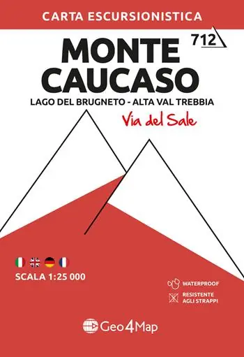 Di Tendenza 712 Monte Caucaso. Lago del Brugneto-Alta Val Trebbia (Via del Sale). Carta escursionistica 1 25.000. Ediz. multilingue